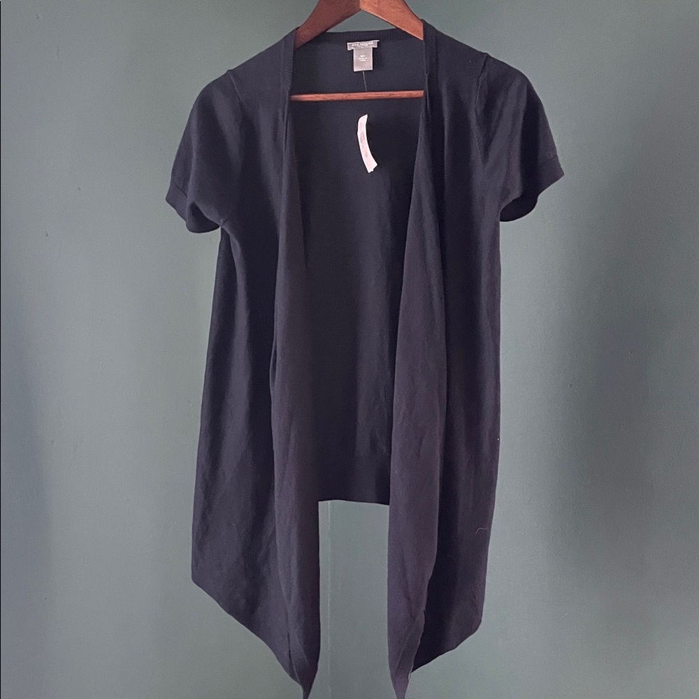 Ann Taylor Black Short Sleeve Open Cardigan navy blue